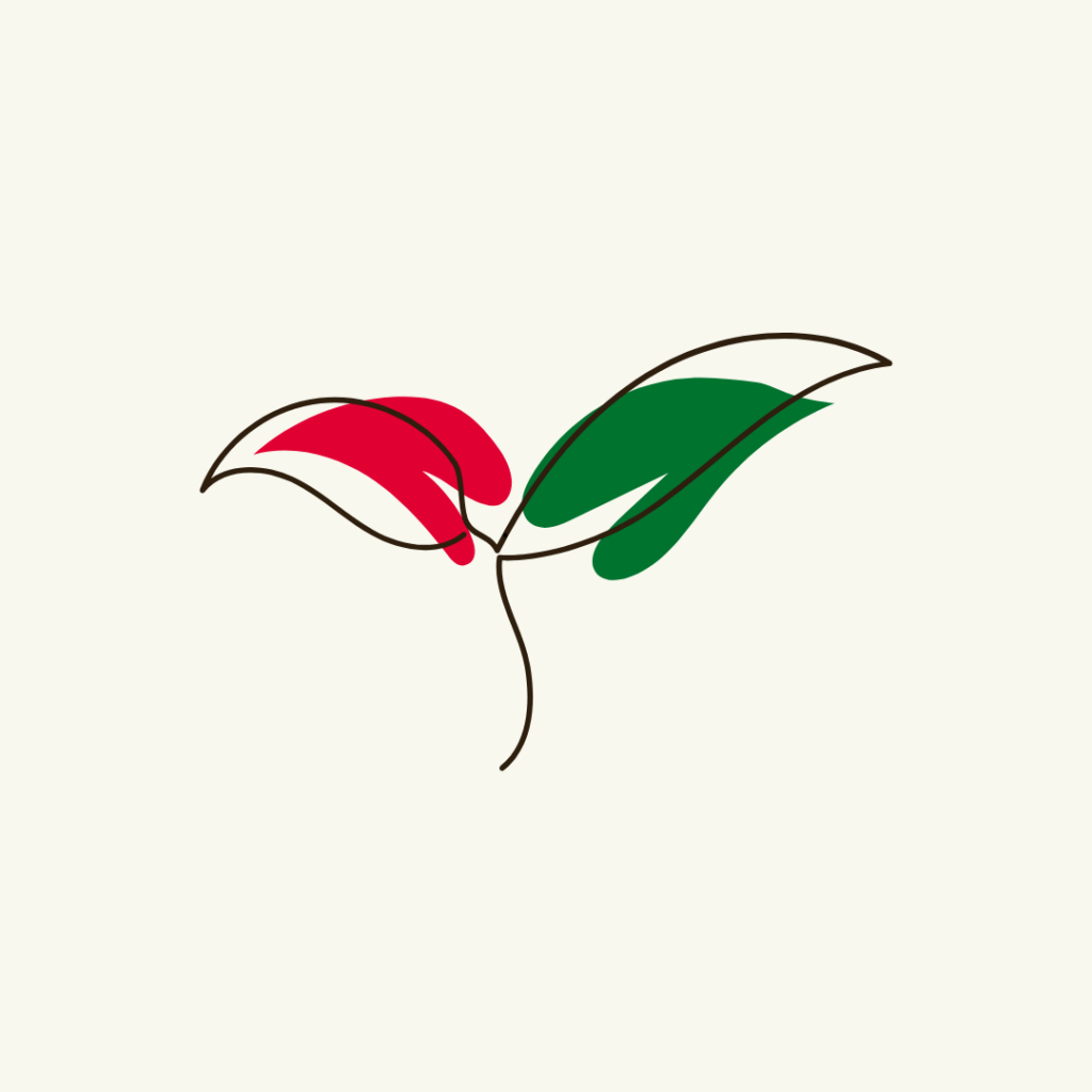 Minimalist line art sprout logo in UAE flag colors (red and green) representing growth for Springing Studio branding agency.